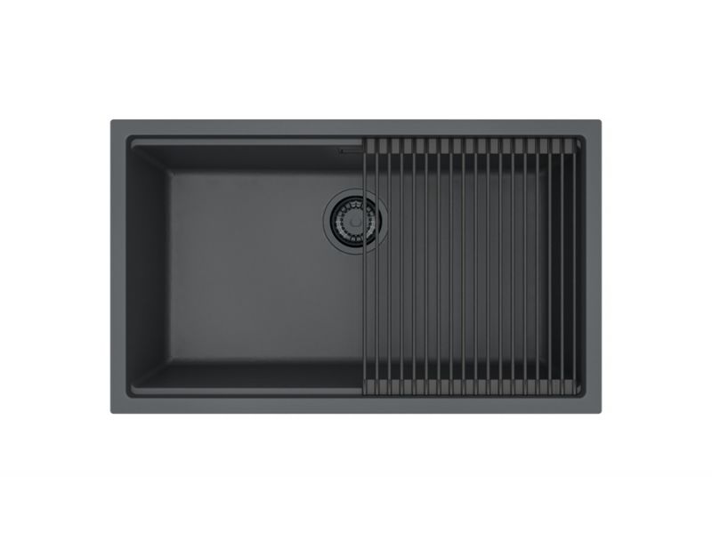 Črno granital enojno kuhinjsko korito omni+ 40 black edition z allround podstavkom